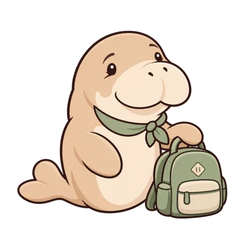 Dougie pose la nageoire sur un sac à dos vert, prêt pour le lendemain.